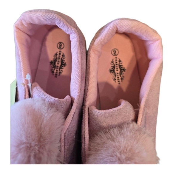 Charles Albert Pink Faux Suede Pom Pom Slip On Sneakers 9 - Picture 6 of 8
